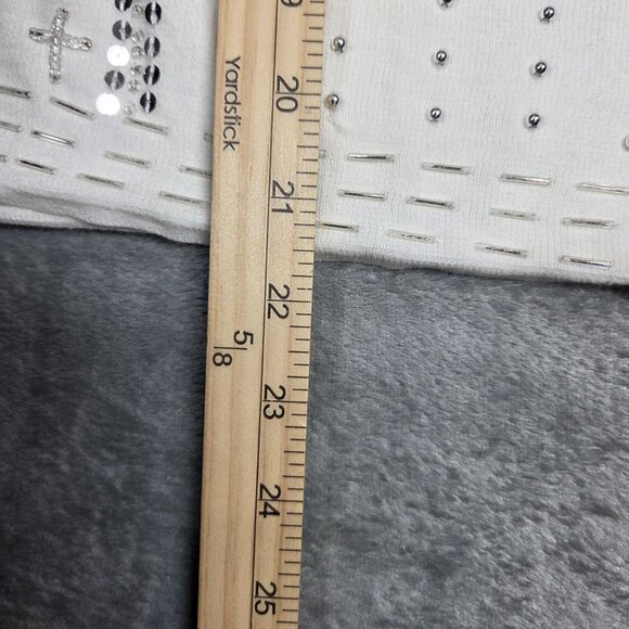 WHBM Cardigan Large White Silver Beaded Embellished Preppy Party Sweater - Picture 10 of 10